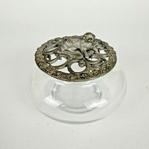 Rawcliffe Pewter Puppy Dog Glass Trinket Box Covered Dish 1989